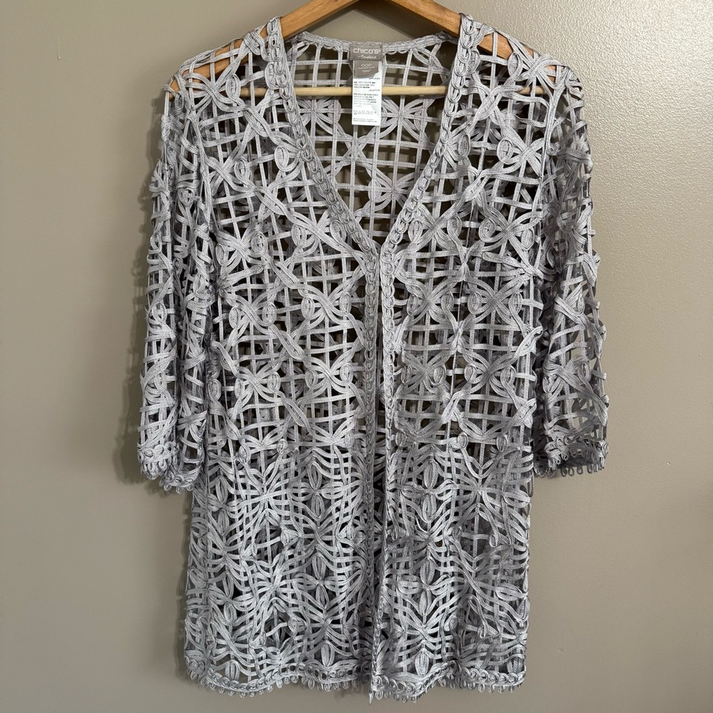 Chico's‎ Travelers Soutache Lacy Lattice Jacket Grey Size 00P (US 0/2P)